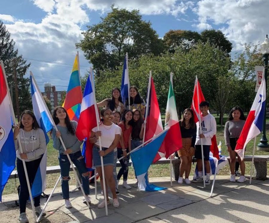 NFA students display their Hispanic pride and heritage by showing the flags of their countries.