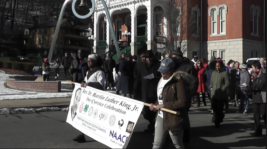 Members of the Robertsine Duncan NAACP Youth Council, Thsarny Pierre and Teala Avery, lead the 35th Annual Freedom March.