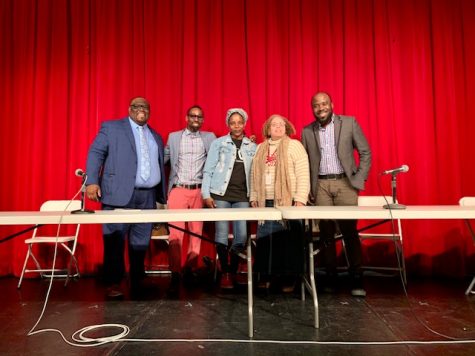 A panel of successful African American and Haitian pillars of the local community, including Norwich City Councilman Derell Wilson ‘10, Hartford’s Poet Laureate Frederick Knowles ‘91, Dance Instructor Lashawn Cunningham ‘03, NFA Corporator Sheila Hayes ‘76, and NFA EL Intervention Specialist Enock Petit-Homme ‘05, celebrated Black History Month in the Slater Auditorium.